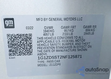 2022 Chevrolet Malibu Lt from USA, damaged, VIN 1G1ZD5ST2NF125871